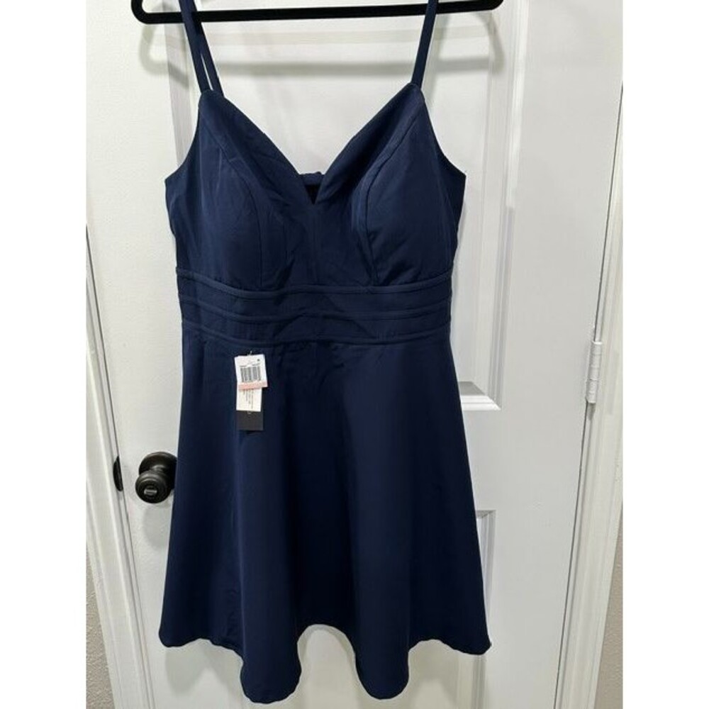 City Studio Womens 14W Navy Fit Flare Dress Adjustable Strap Plus Size NWT